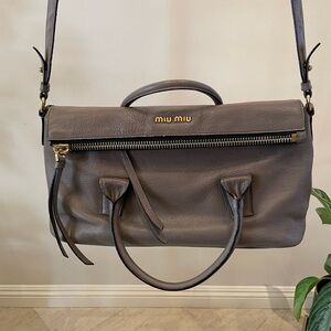 Miu Miu Taupe Brown Leather Foldover Purse